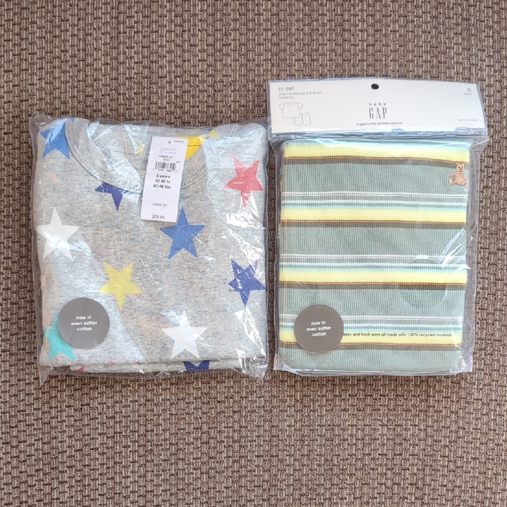 GAP Gray Star and Green Stripe PJ Sets (Short Sleeves/Shorts)